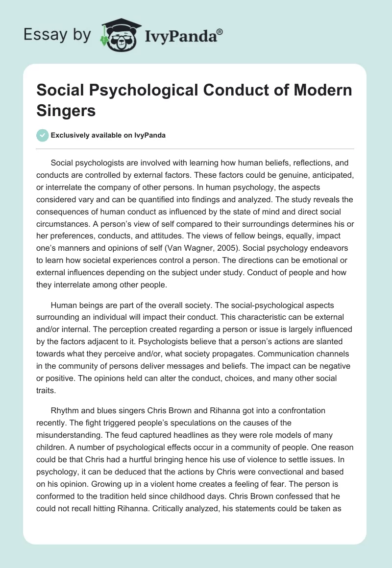 Social Psychological Conduct of Modern Singers. Page 1