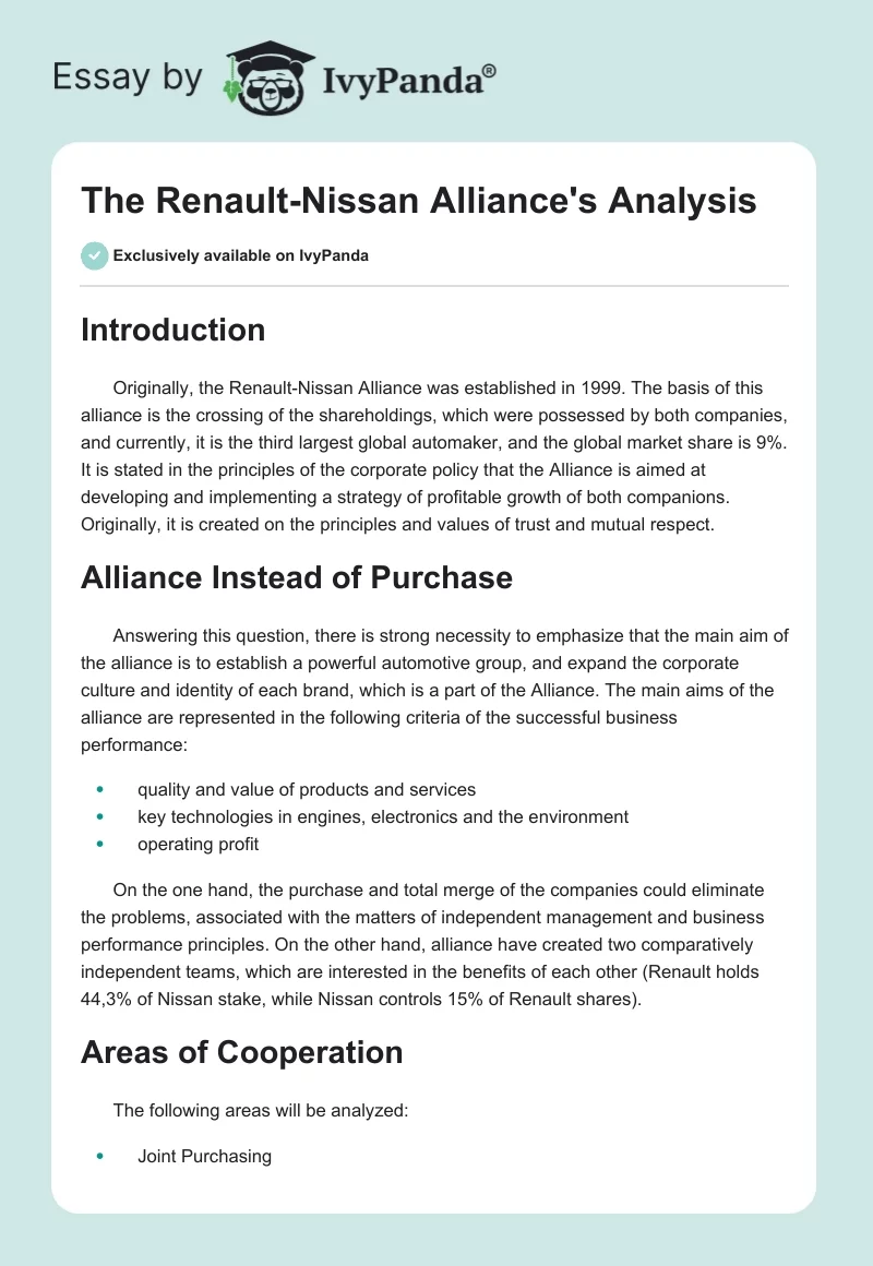 The Renault-Nissan Alliance's Analysis. Page 1