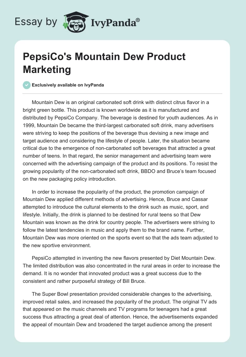 PepsiCo's Mountain Dew Product Marketing. Page 1