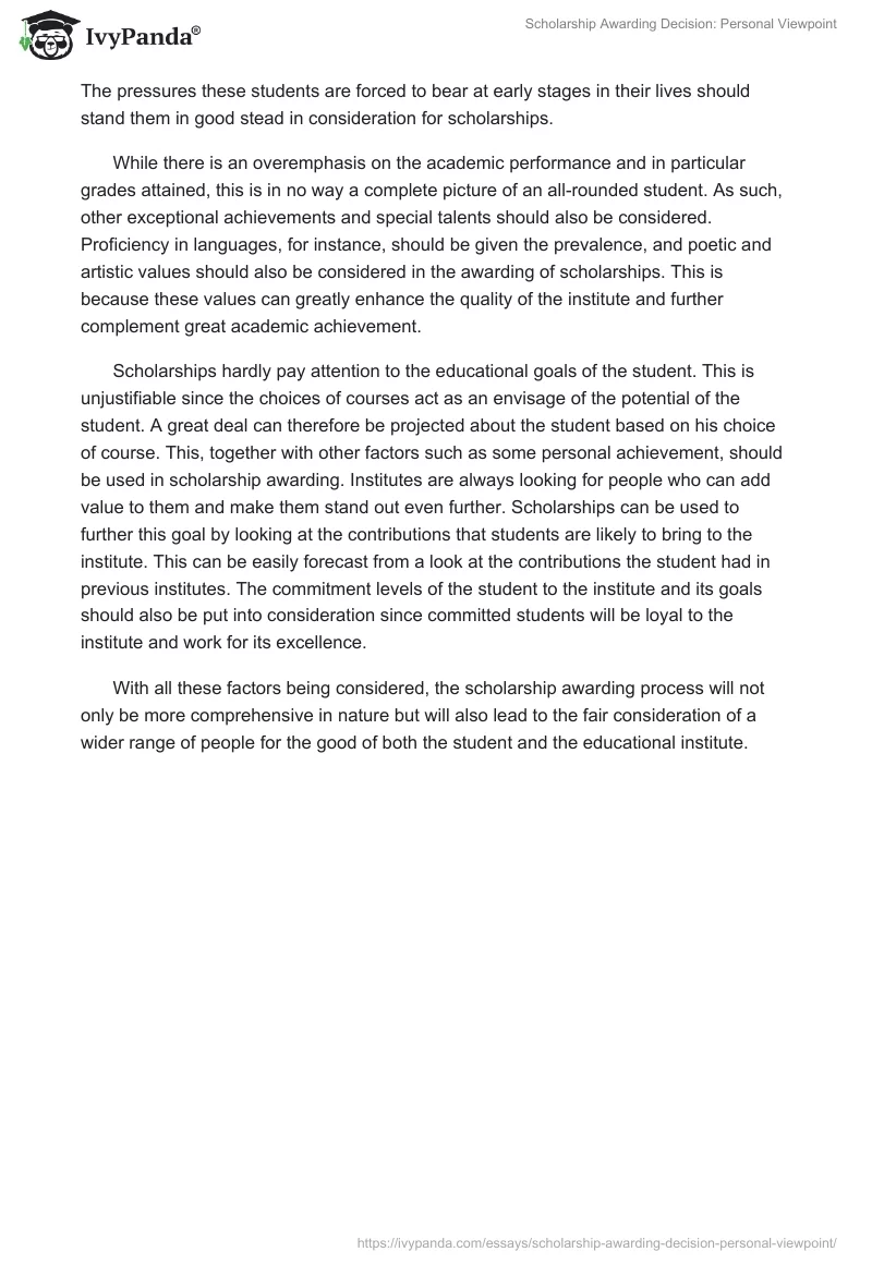 Scholarship Awarding Decision: Personal Viewpoint. Page 2
