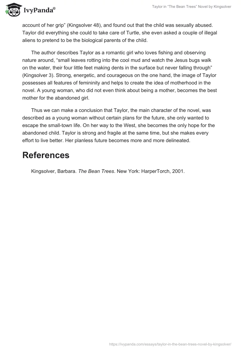 Taylor in “The Bean Trees” Novel by Kingsolver. Page 2