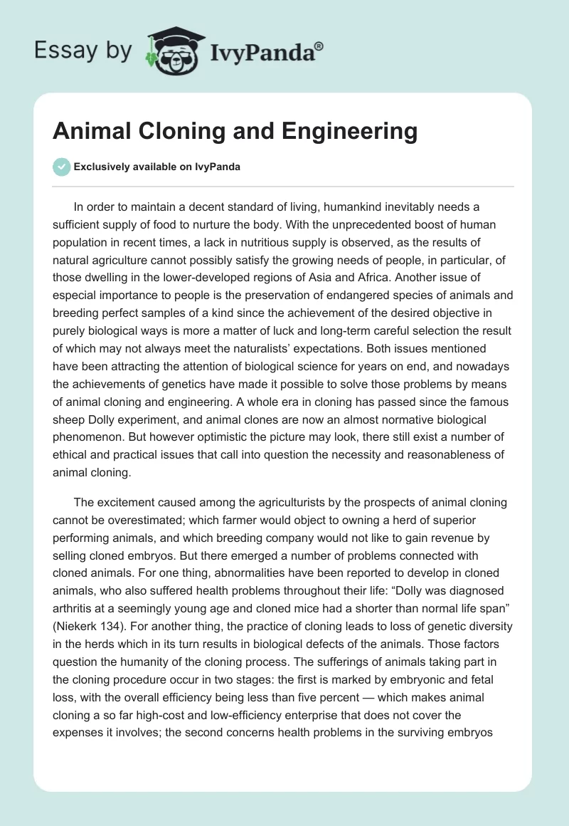 Animal Cloning and Engineering. Page 1