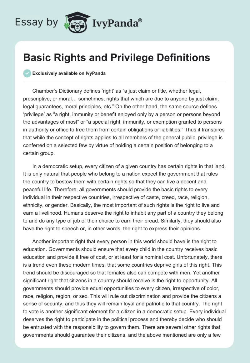 Basic Rights and Privilege Definitions. Page 1
