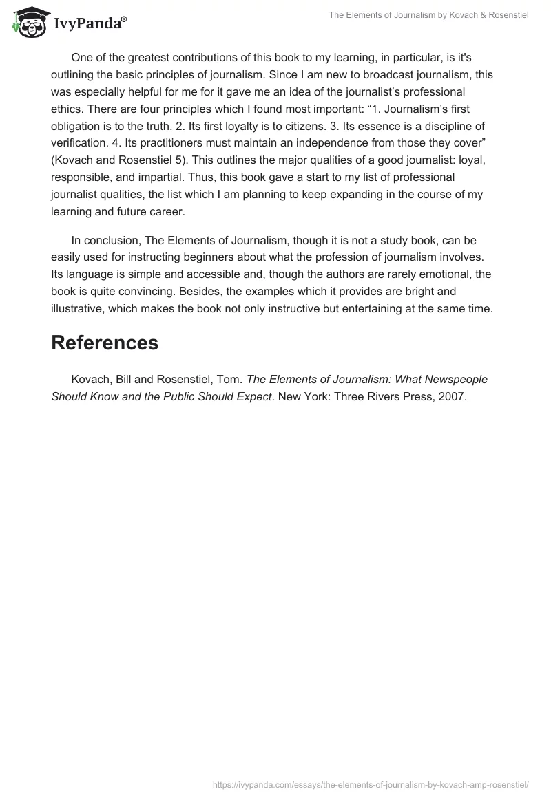 The Elements of Journalism by Kovach & Rosenstiel. Page 2