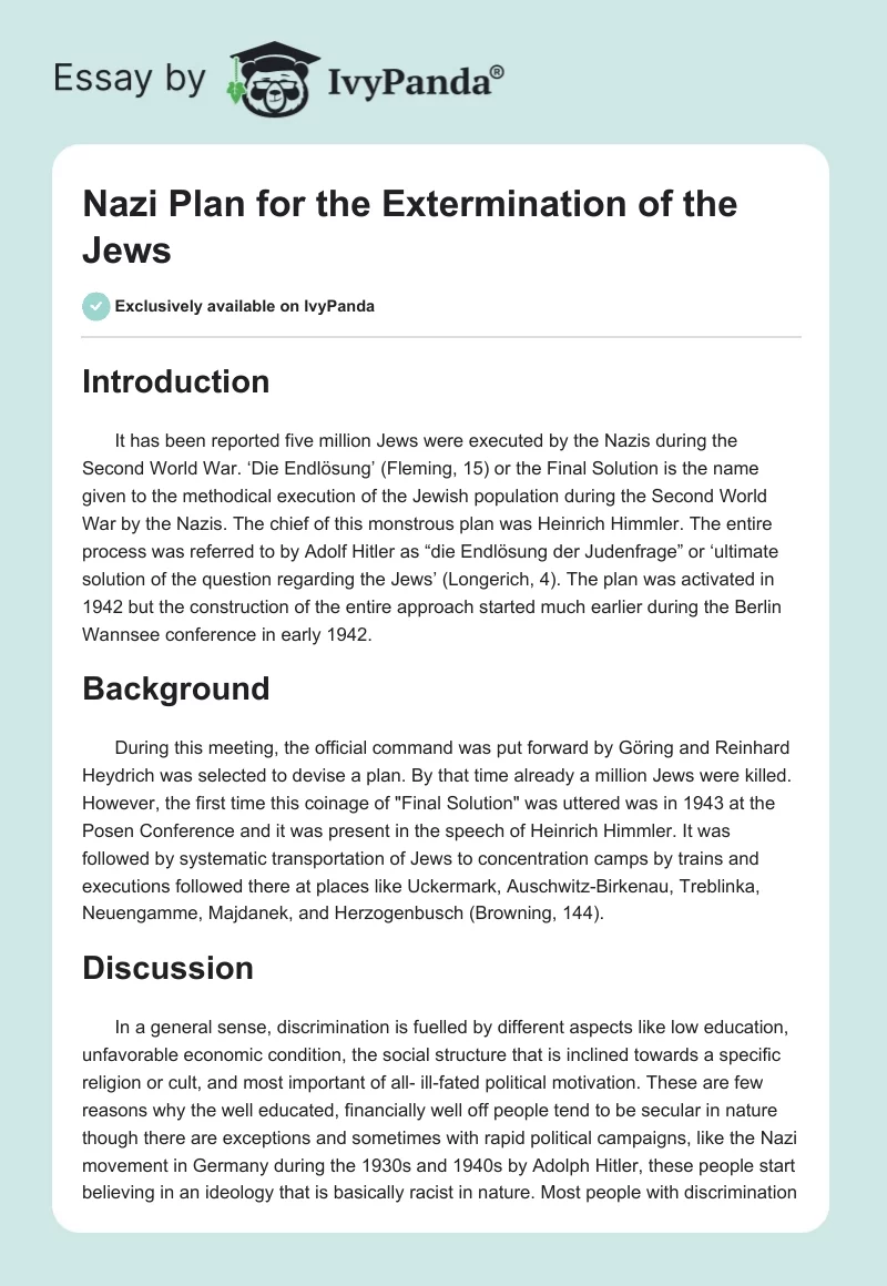 Nazi Plan for the Extermination of the Jews. Page 1