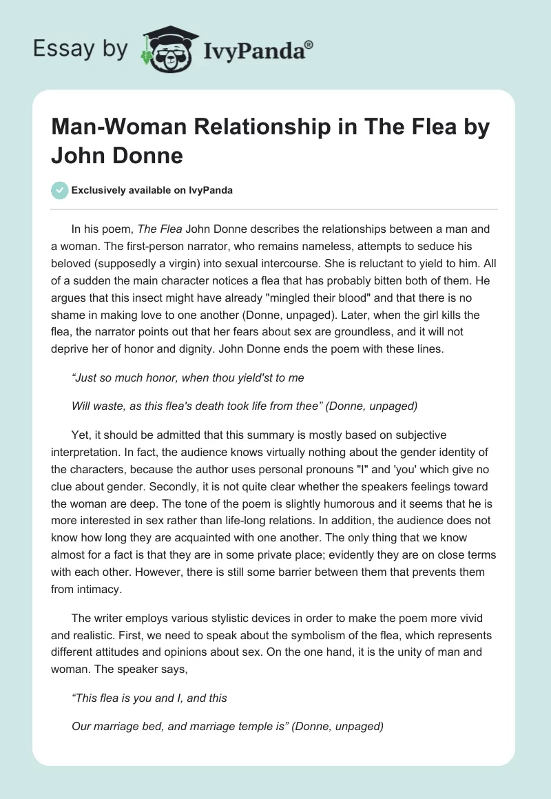 Man-Woman Relationship in "The Flea" by John Donne. Page 1