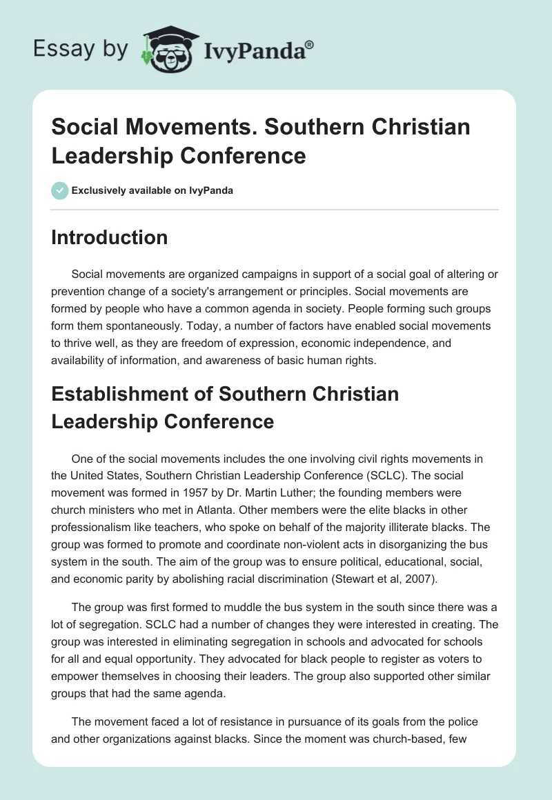Social Movements. Southern Christian Leadership Conference. Page 1