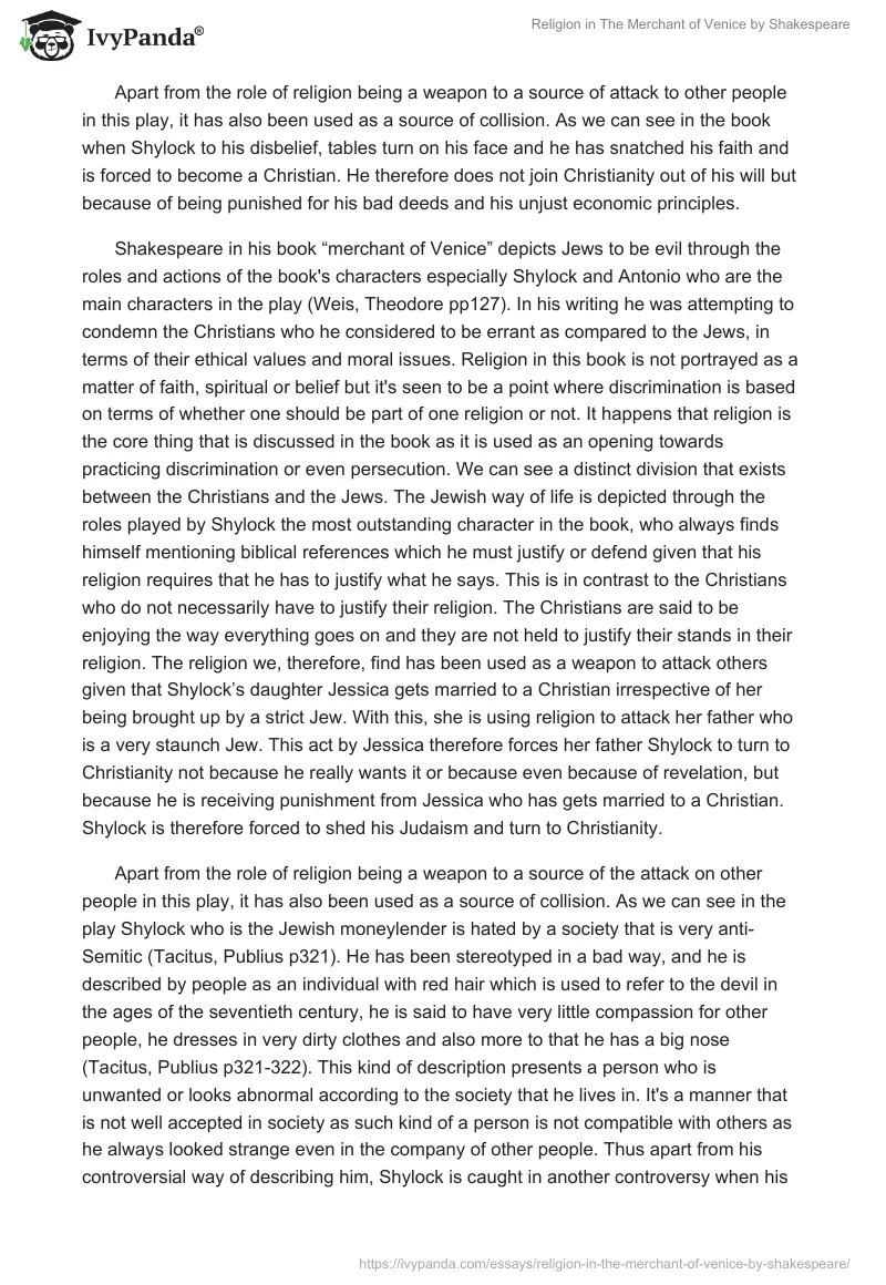 Religion in "The Merchant of Venice" by Shakespeare. Page 2