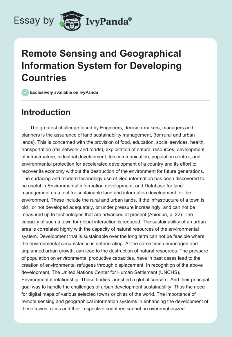 Remote Sensing and Geographical Information System for Developing Countries. Page 1