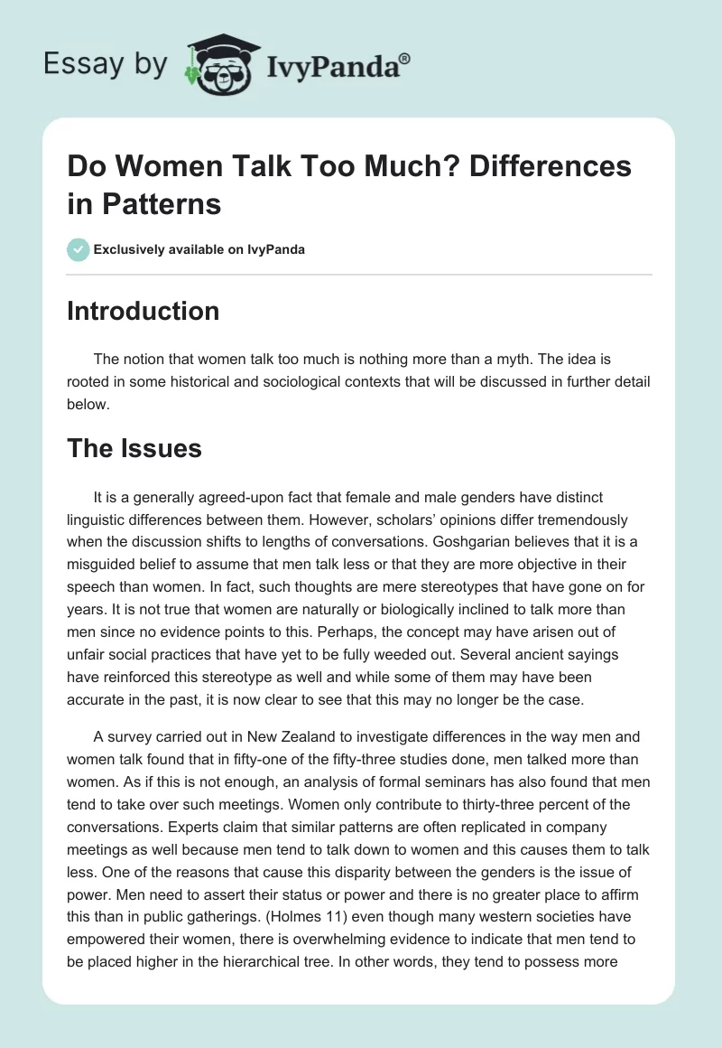 Do Women Talk Too Much? Differences in Patterns. Page 1