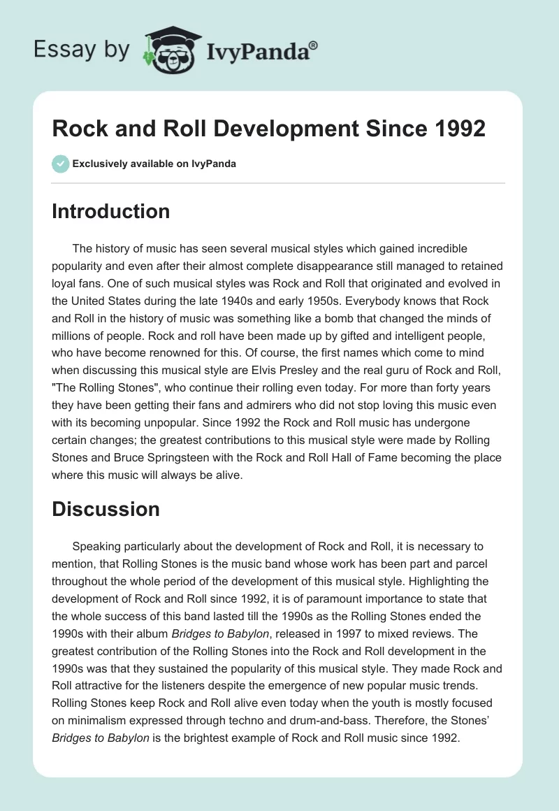 Rock and Roll Development Since 1992. Page 1