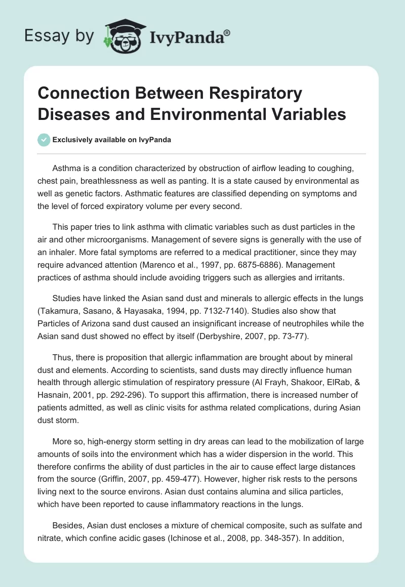 Connection Between Respiratory Diseases and Environmental Variables. Page 1