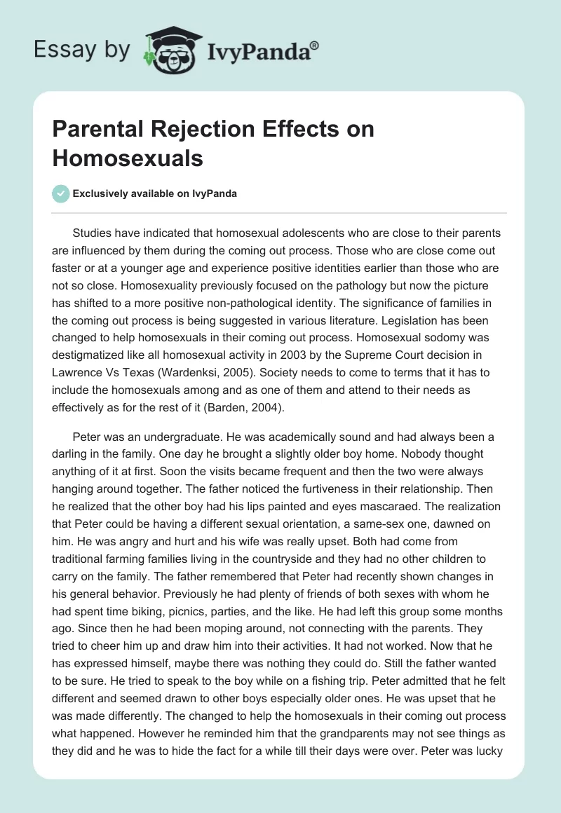 Parental Rejection Effects on Homosexuals. Page 1