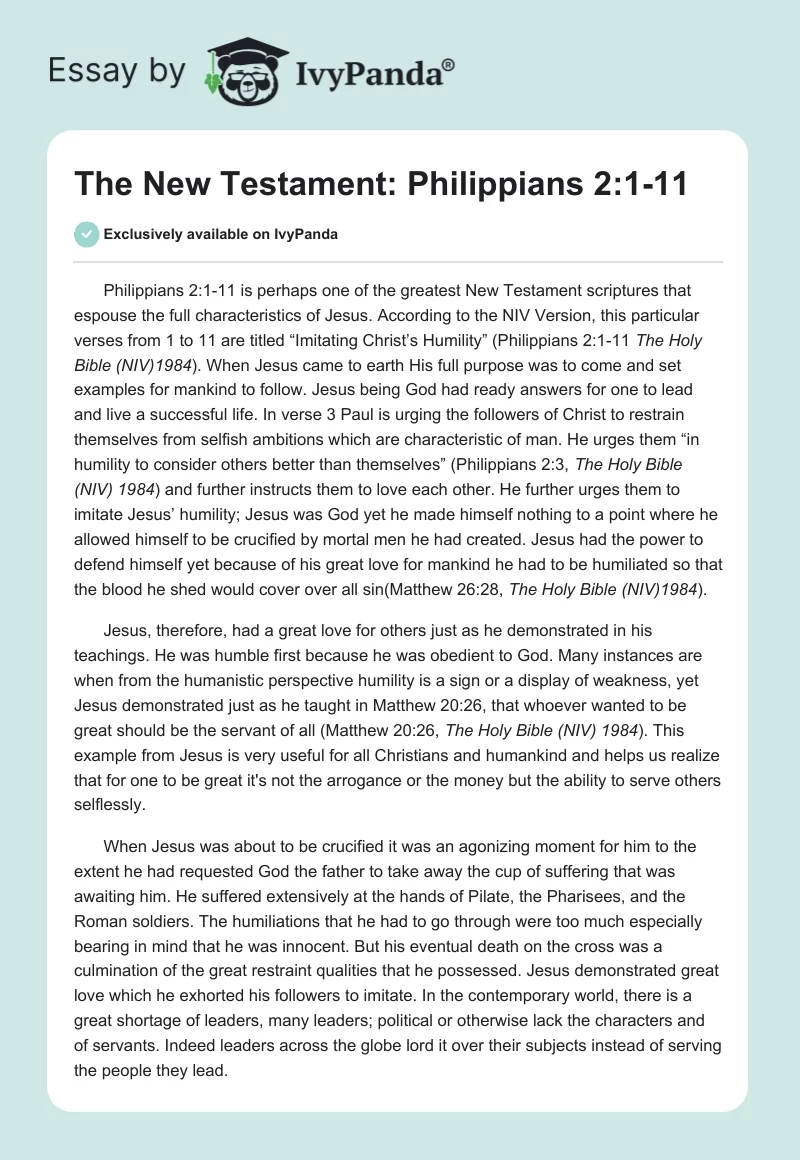 The New Testament: Philippians 2:1-11. Page 1