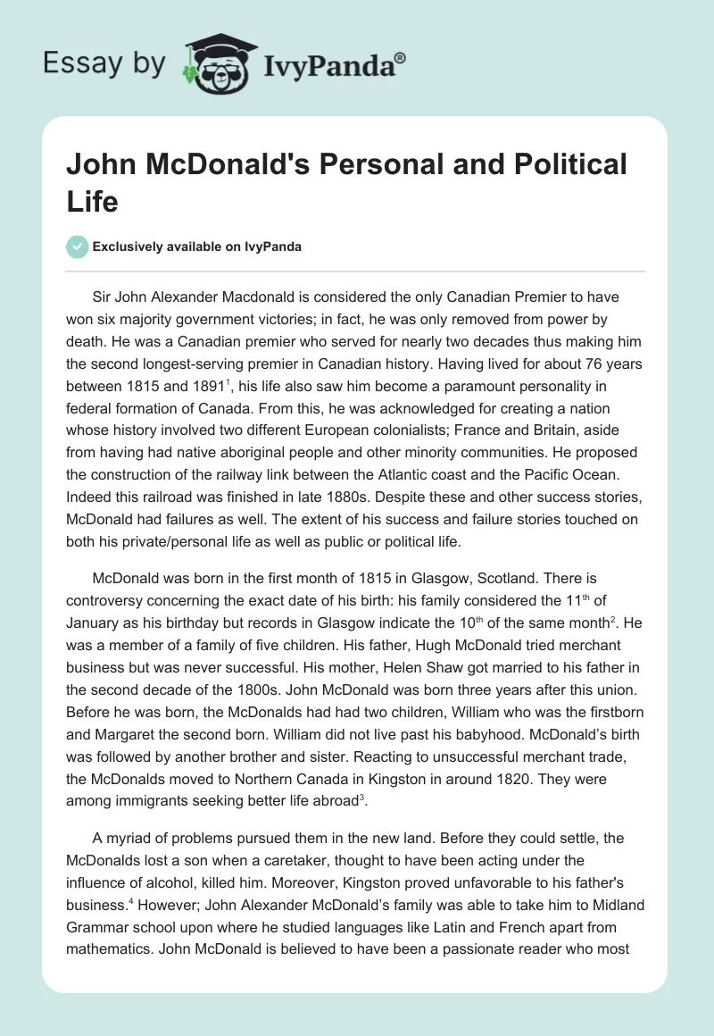John McDonald's Personal and Political Life. Page 1