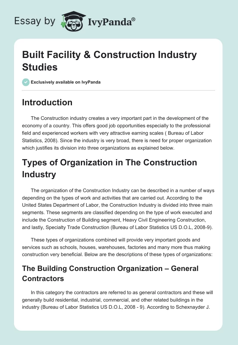 Built Facility & Construction Industry Studies. Page 1