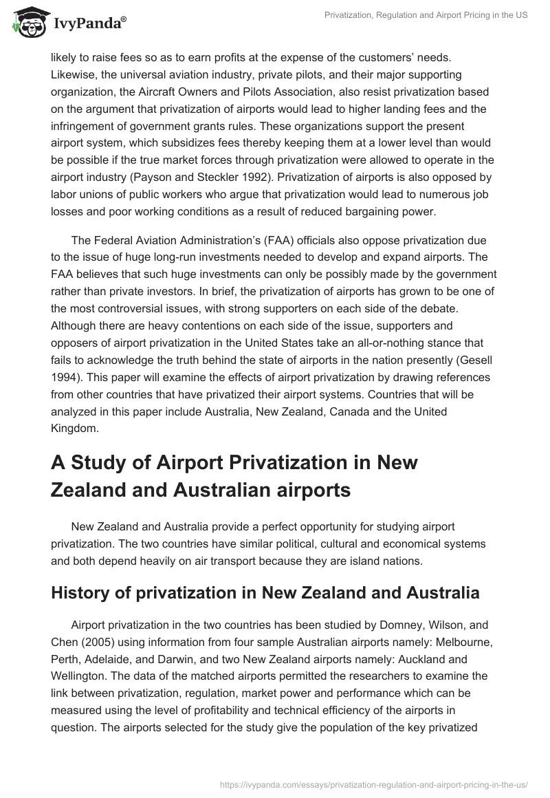 Privatization, Regulation and Airport Pricing in the US. Page 3