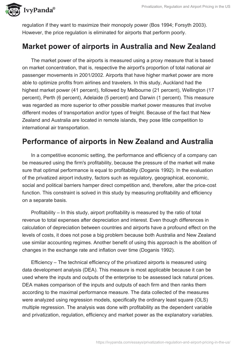 Privatization, Regulation and Airport Pricing in the US. Page 5