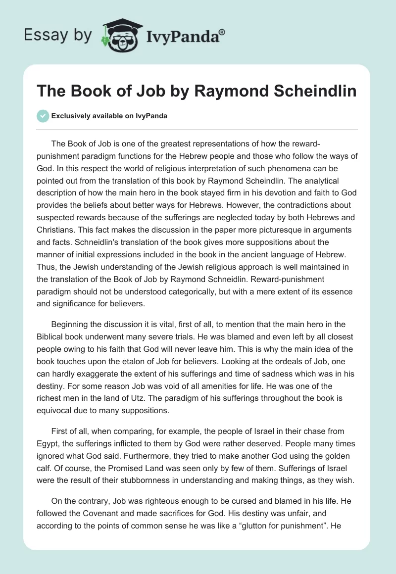"The Book of Job" by Raymond Scheindlin. Page 1