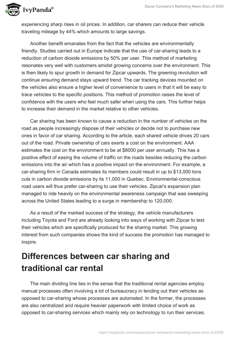 Zipcar Company's Marketing News Story of 2009. Page 2