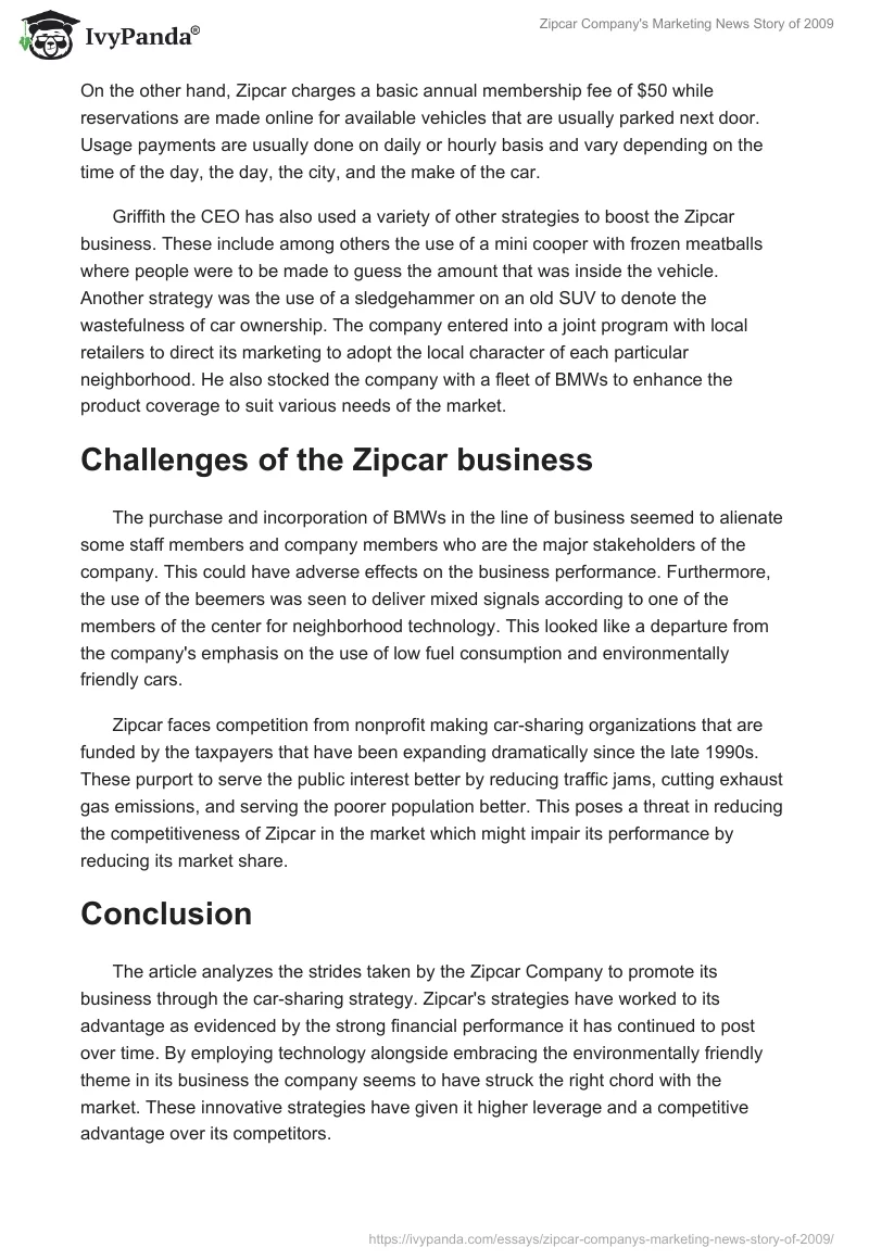 Zipcar Company's Marketing News Story of 2009. Page 3