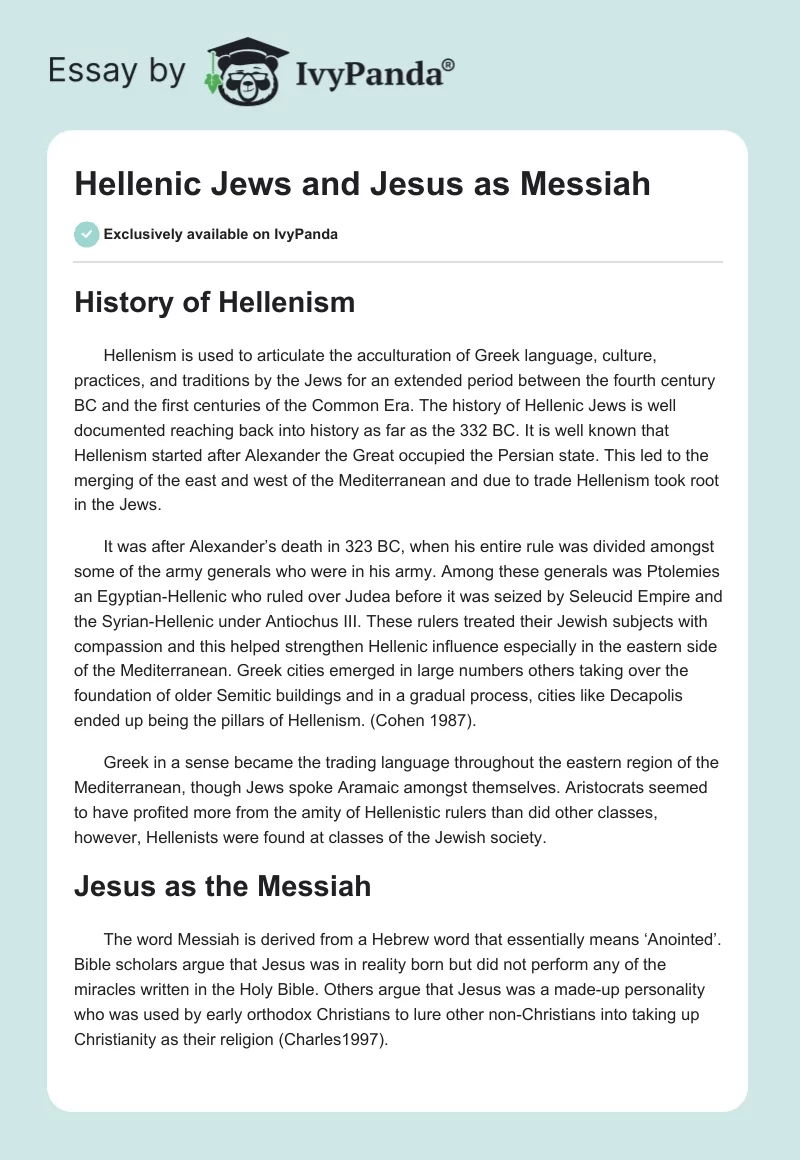 Hellenic Jews and Jesus as Messiah. Page 1