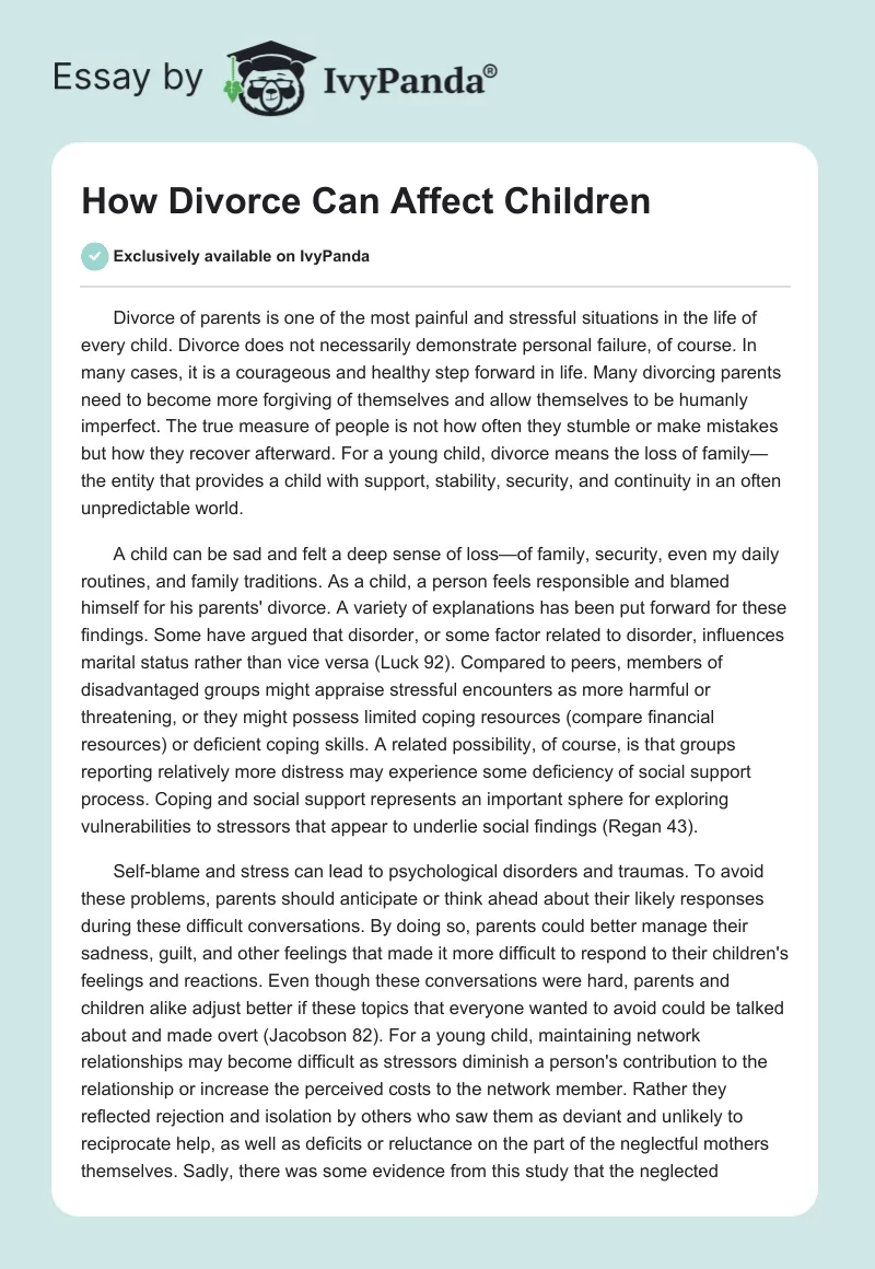 How Divorce Can Affect Children. Page 1
