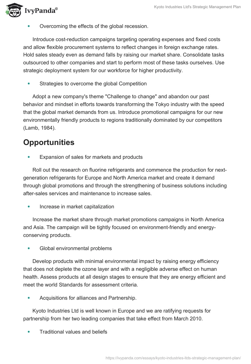 Kyoto Industries Ltd's Strategic Management Plan. Page 2