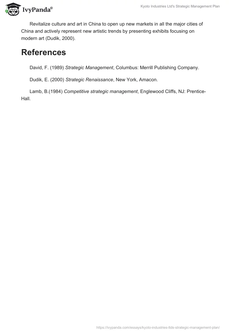 Kyoto Industries Ltd's Strategic Management Plan. Page 3