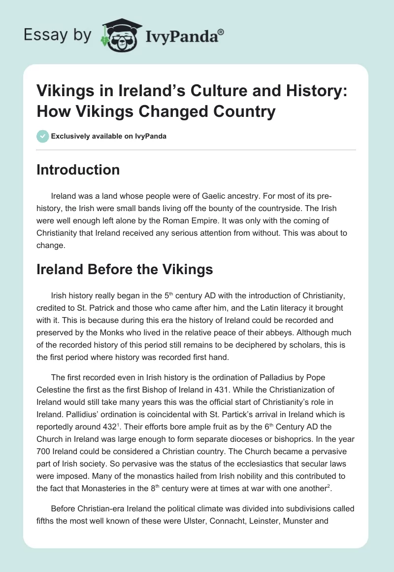 Vikings in Ireland’s Culture and History: How Vikings Changed Country. Page 1