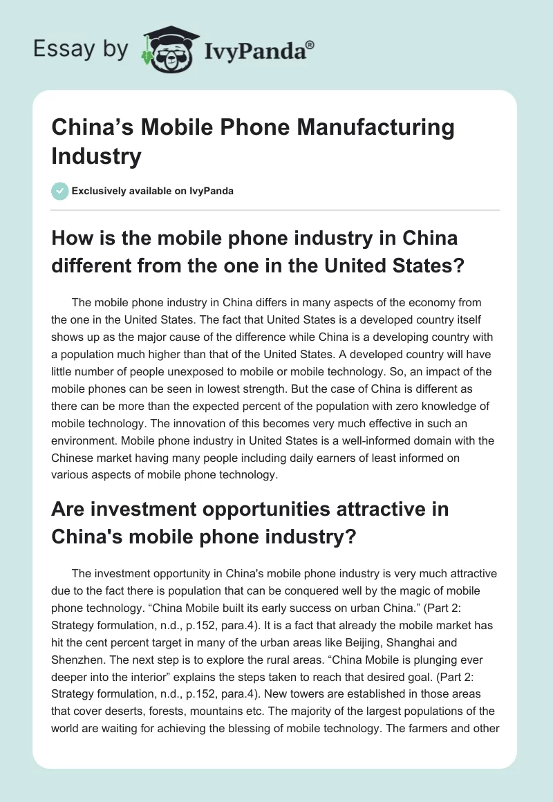 China’s Mobile Phone Manufacturing Industry. Page 1