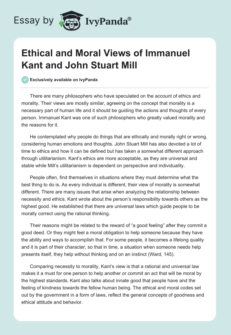 Ethical and Moral Views of Immanuel Kant and John Stuart Mill. Page 1