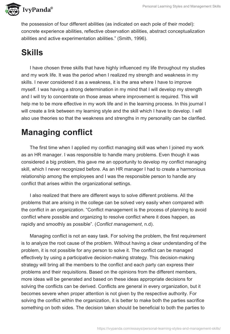 Personal Learning Styles and Management Skills. Page 2