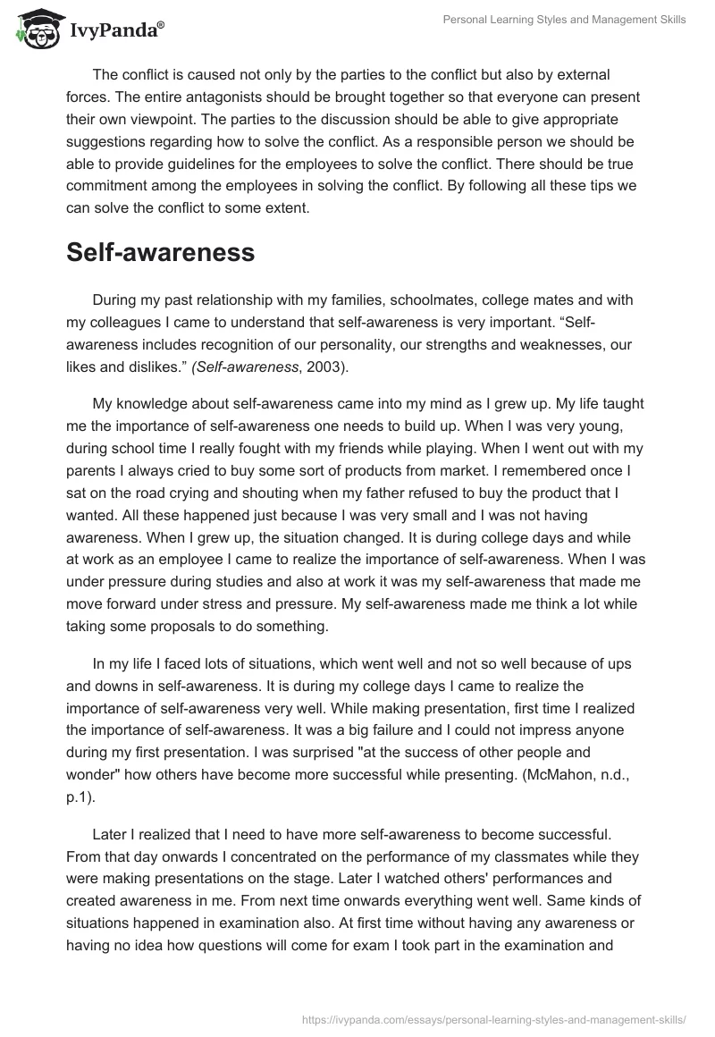 Personal Learning Styles and Management Skills. Page 4