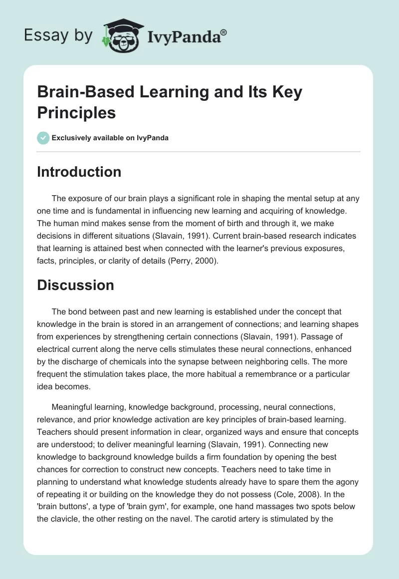 Brain-Based Learning and Its Key Principles. Page 1