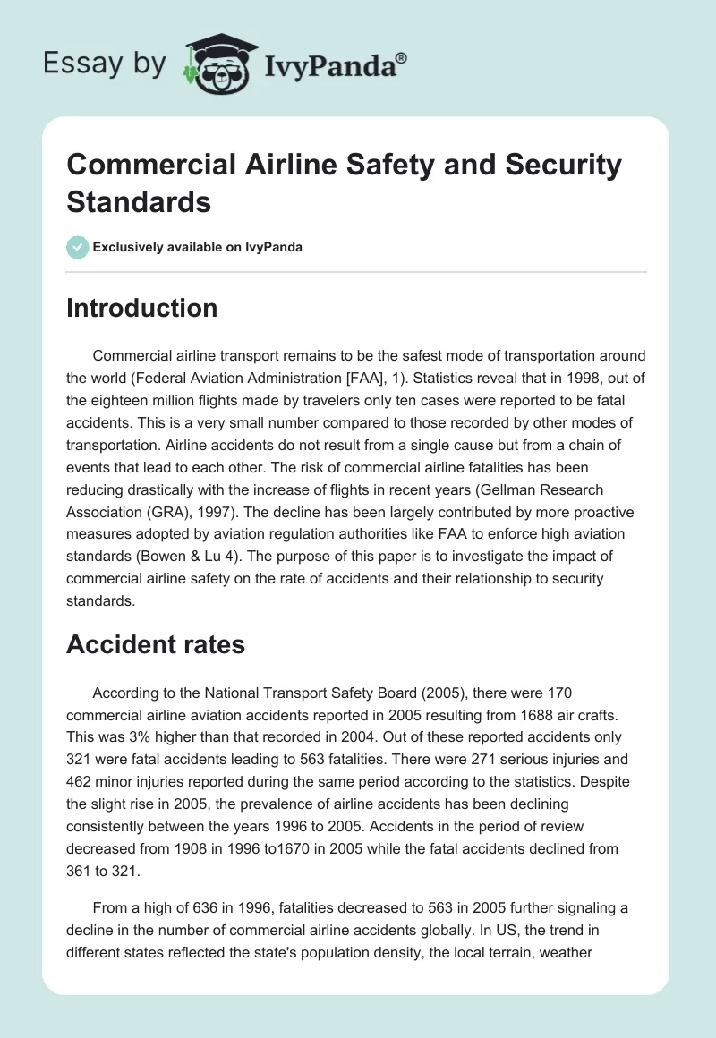 Commercial Airline Safety and Security Standards. Page 1