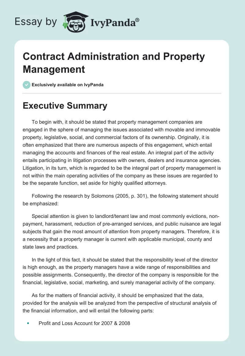 Contract Administration and Property Management. Page 1