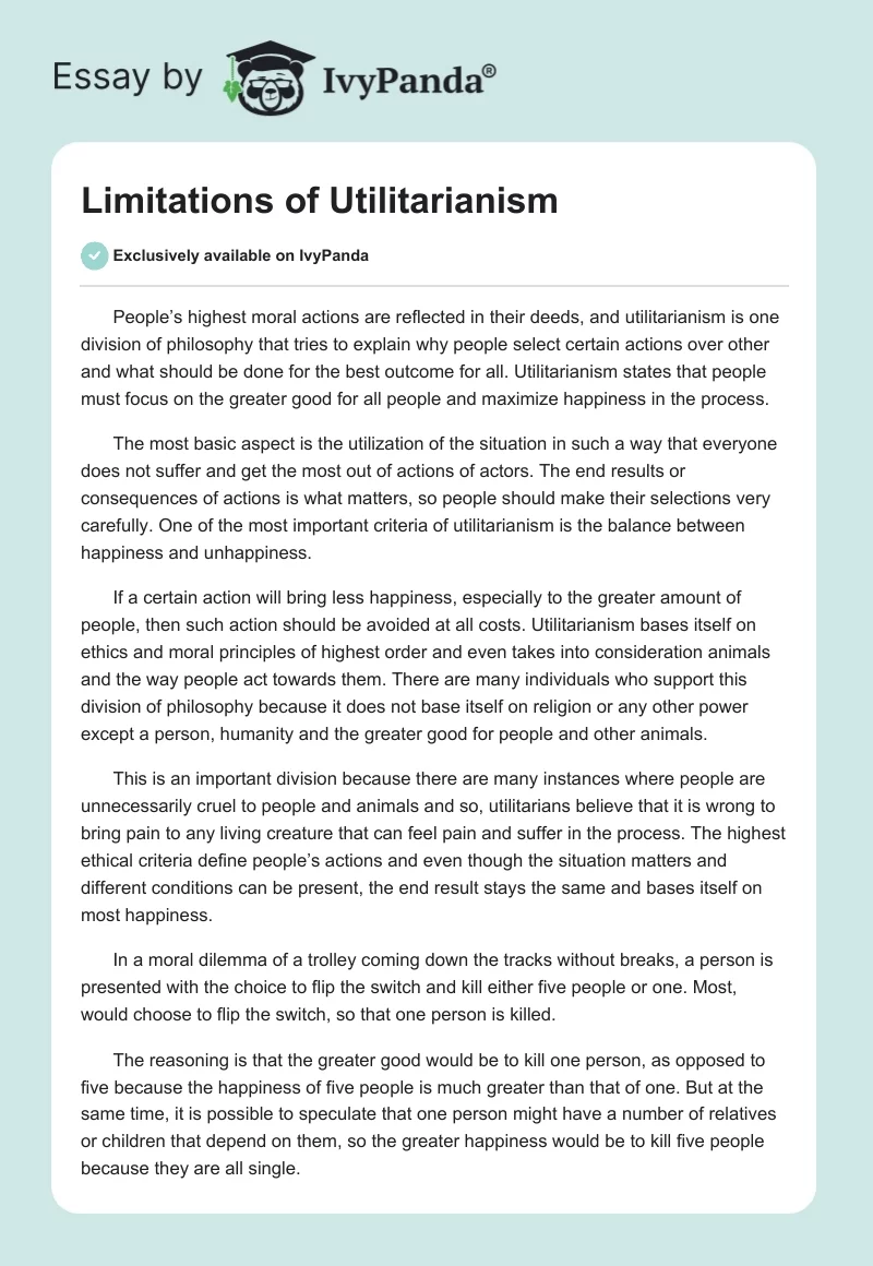Limitations of Utilitarianism. Page 1