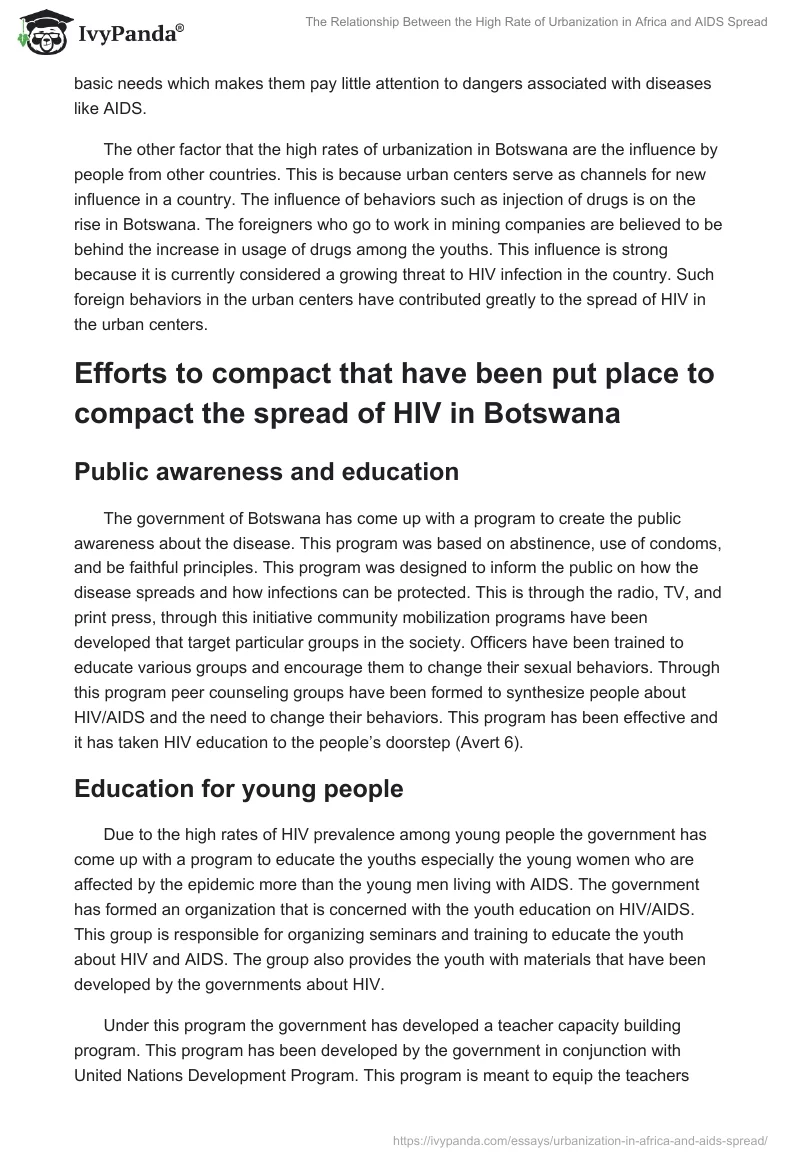 The Relationship Between the High Rate of Urbanization in Africa and AIDS Spread. Page 5