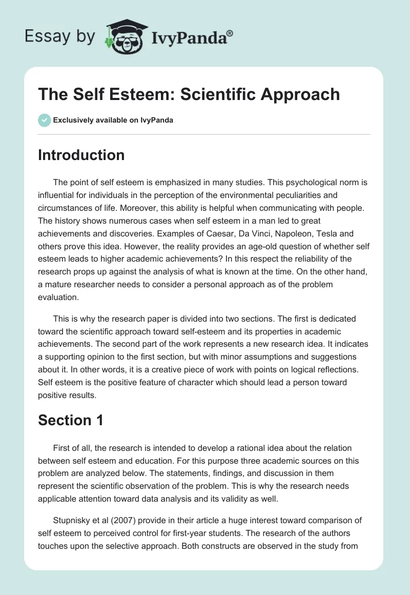 The Self Esteem: Scientific Approach. Page 1