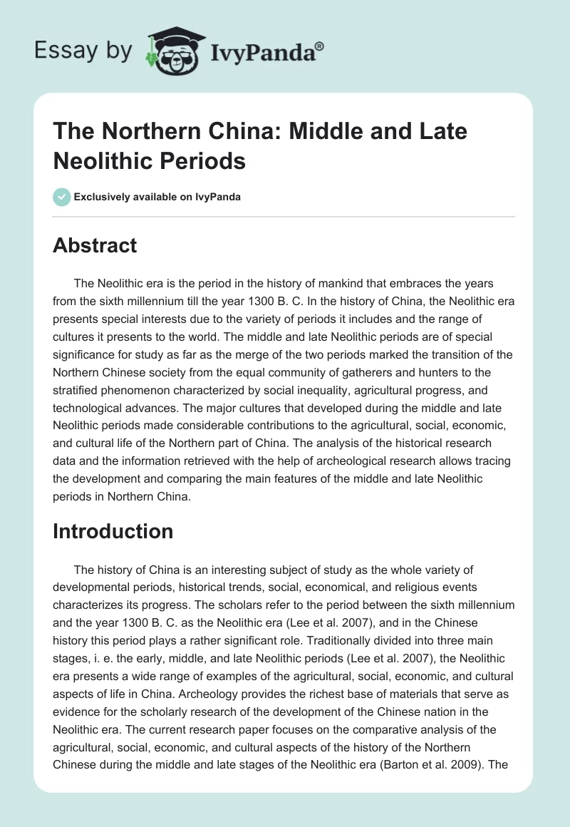 The Northern China: Middle and Late Neolithic Periods. Page 1