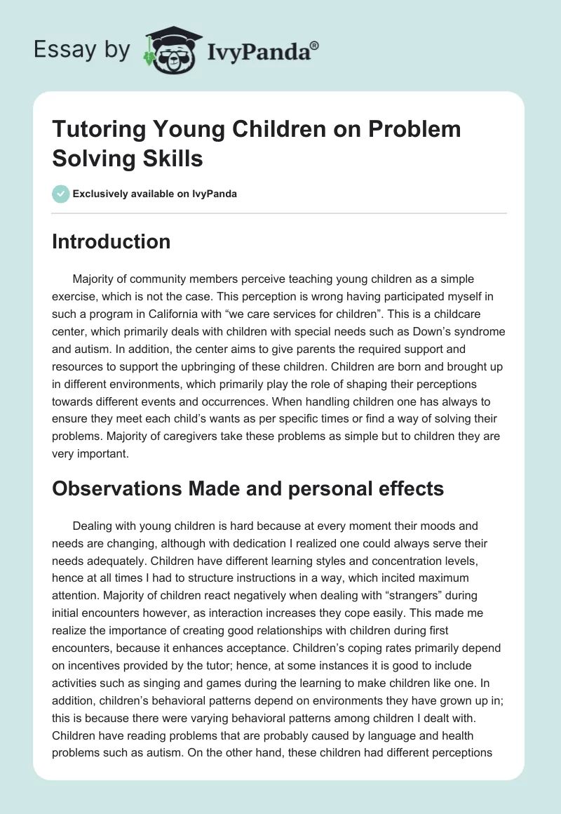 Tutoring Young Children on Problem-Solving Skills. Page 1