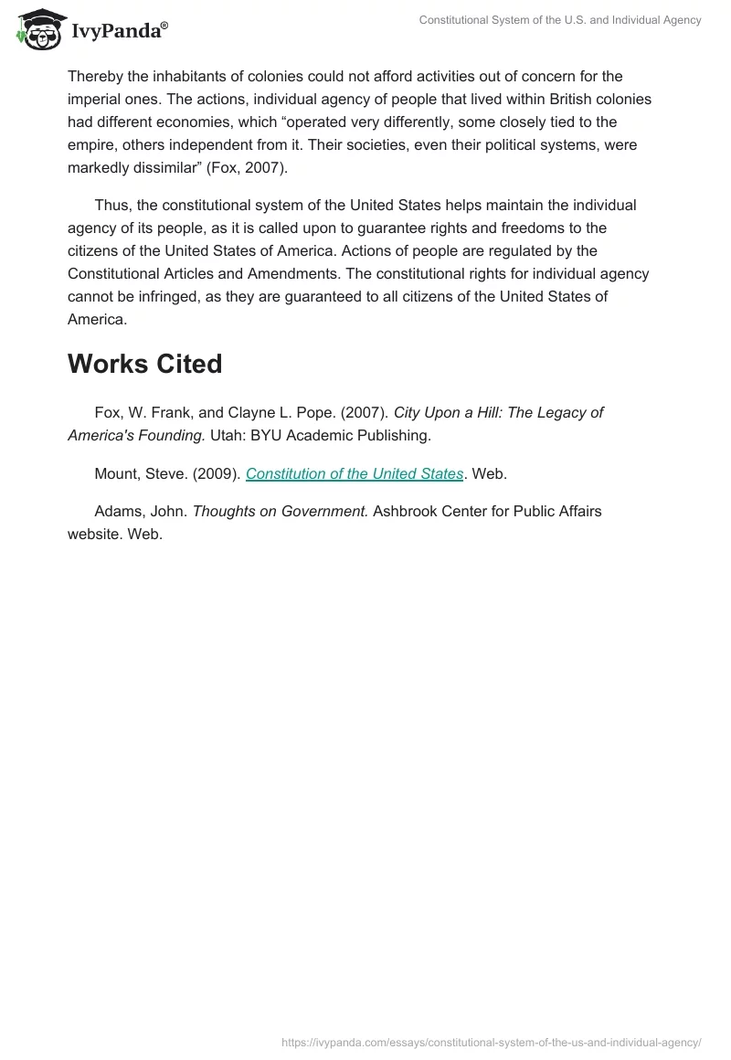 Constitutional System of the U.S. and Individual Agency. Page 4