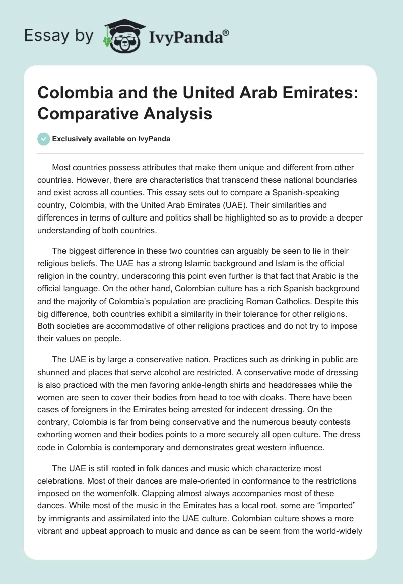 Colombia and the United Arab Emirates: Comparative Analysis. Page 1
