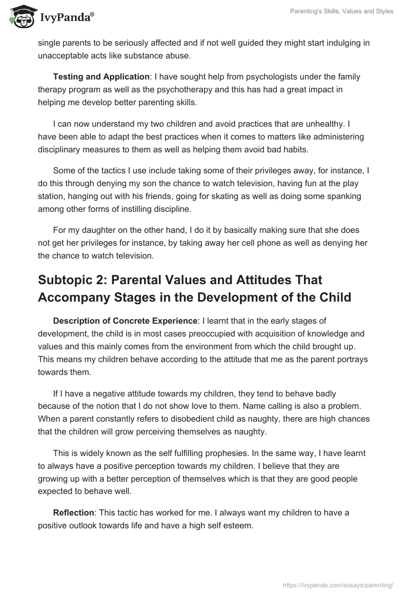 Parenting's Skills, Values and Styles. Page 2