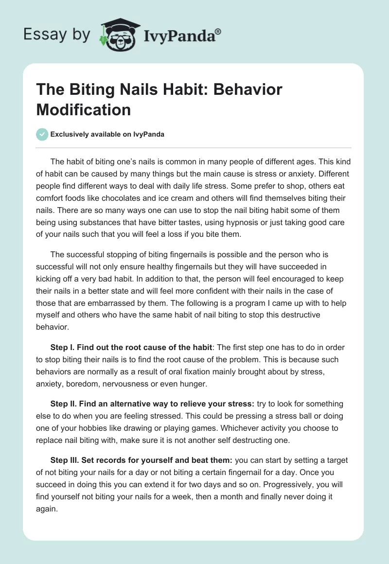 The Biting Nails Habit: Behavior Modification. Page 1