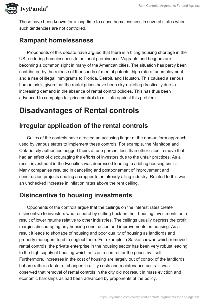 Rent Controls: Arguments For and Against. Page 3