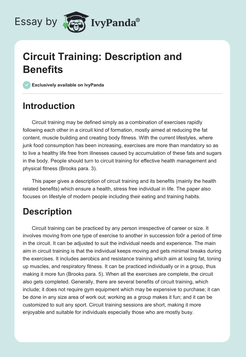 Circuit Training: Description and Benefits. Page 1