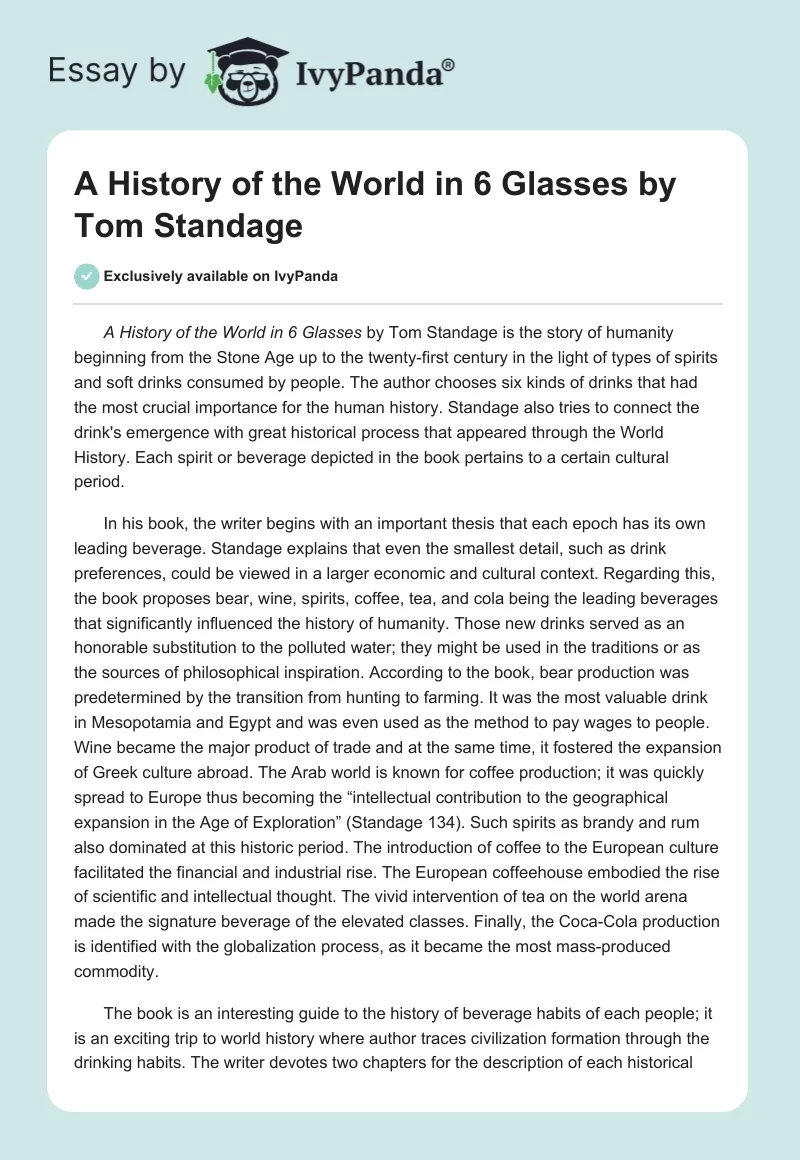 "A History of the World in 6 Glasses" by Tom Standage. Page 1