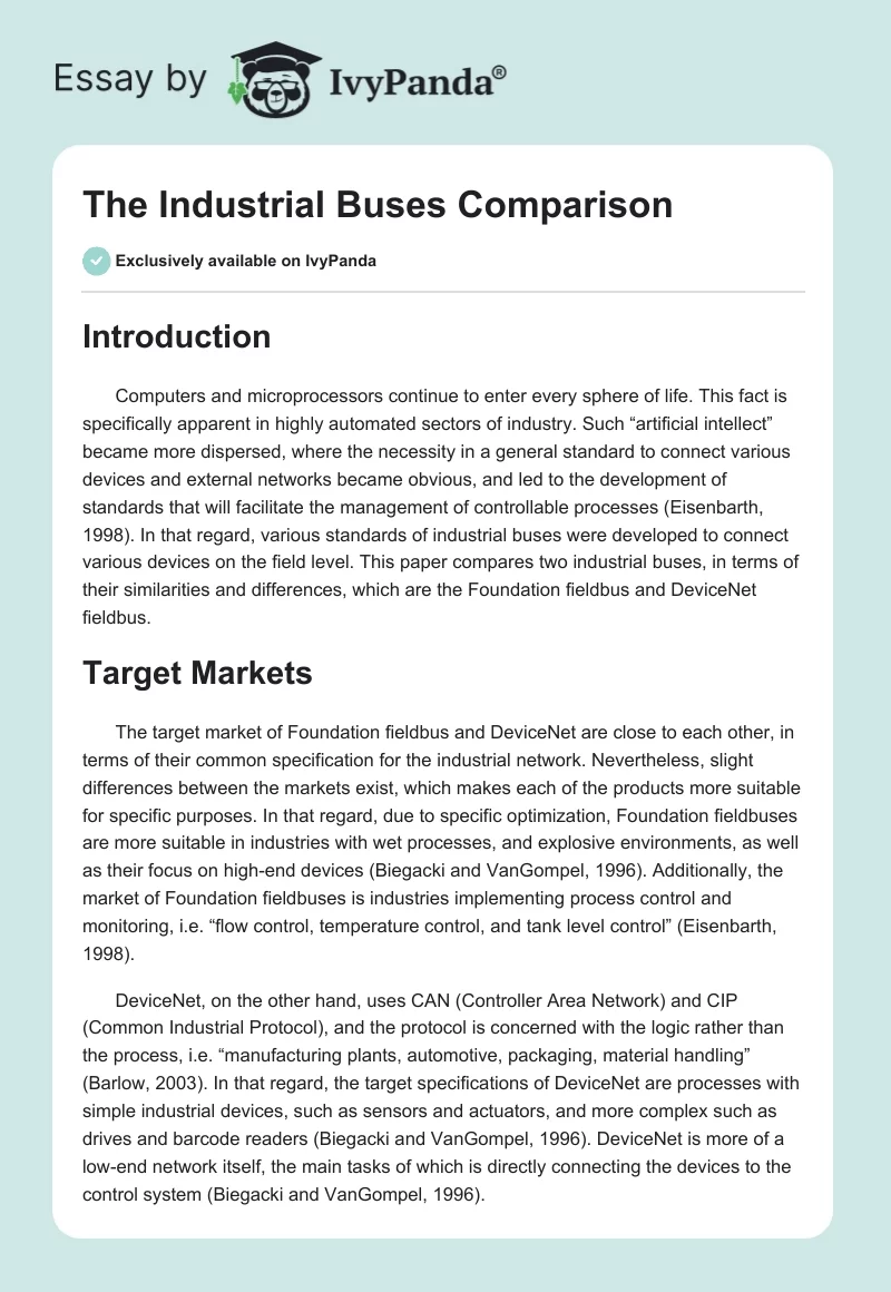 The Industrial Buses Comparison. Page 1